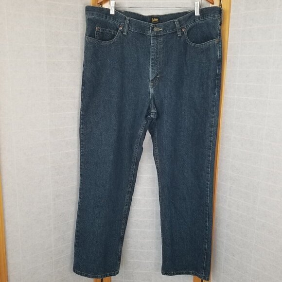 Men's Lee Relaxed Fit Jeans Dark Wash Stretch Size 42 x 30 - Picture 1 of 7